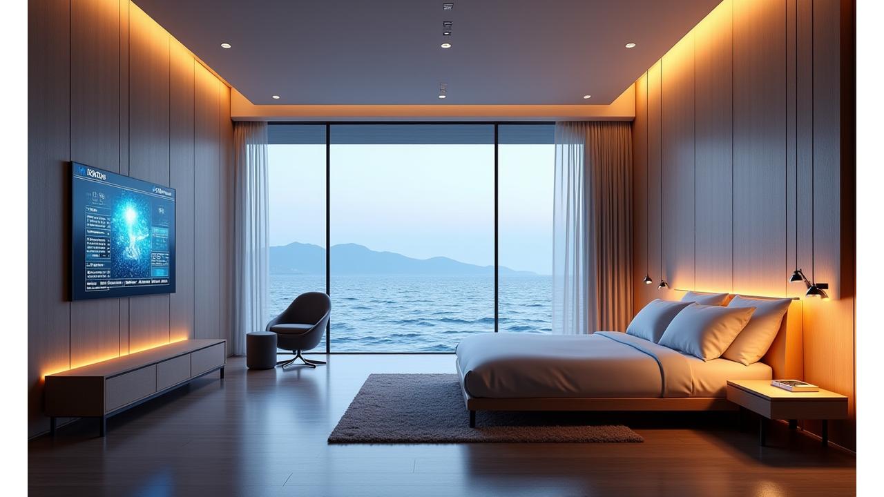 혁신적인 스마트 리조트 기술이 구현된 미래형 객실 인테리어