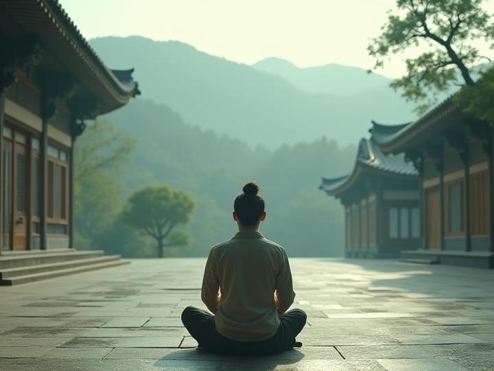 산사 템플스테이 중 명상을 하는 모습