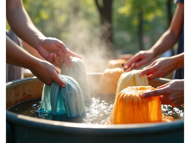 자연 재료로 천연 염색을 하는 워크숍 장면