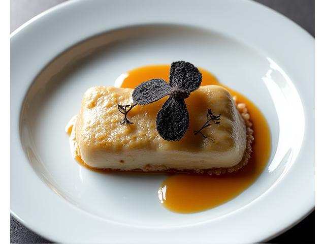 프랑스식으로 조리된 동해 전복 위에 고급 트뤼플이 슬라이스된 요리