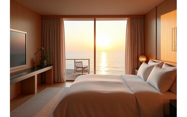 오션뷰 침실 내부와 발코니