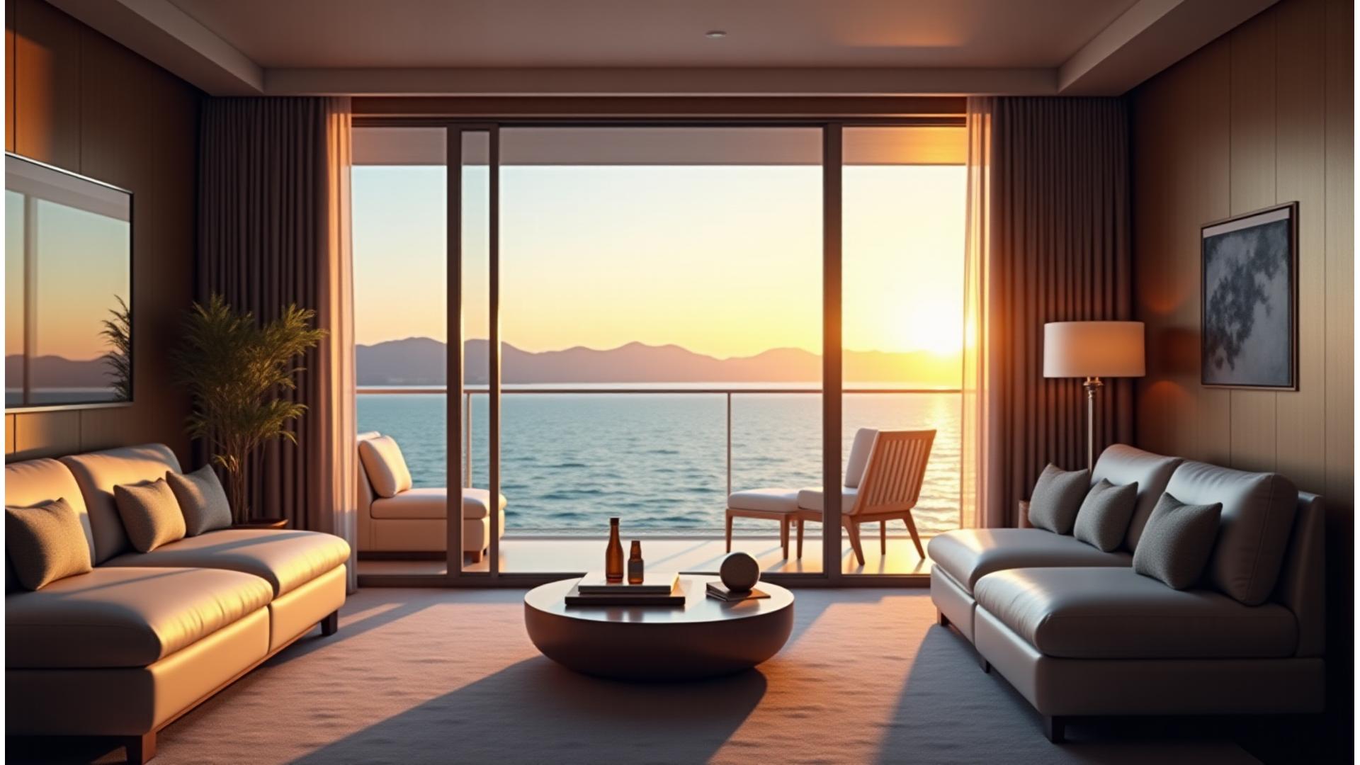 동해쇼어즈 파노라마 오션 스위트 전경, 통창 너머로 펼쳐지는 에메랄드빛 동해 바다