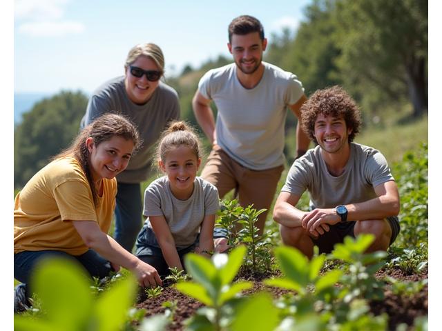 고객들이 모여 나무를 심는 모습